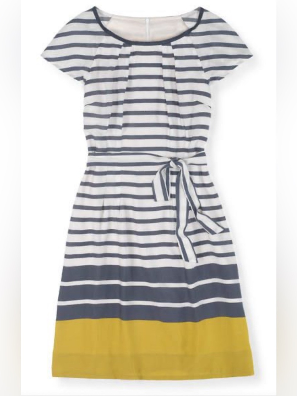 BODEN Easy Day Lines Striped Dress Sz 10 Grey White Yellow Fully Lined Nautical